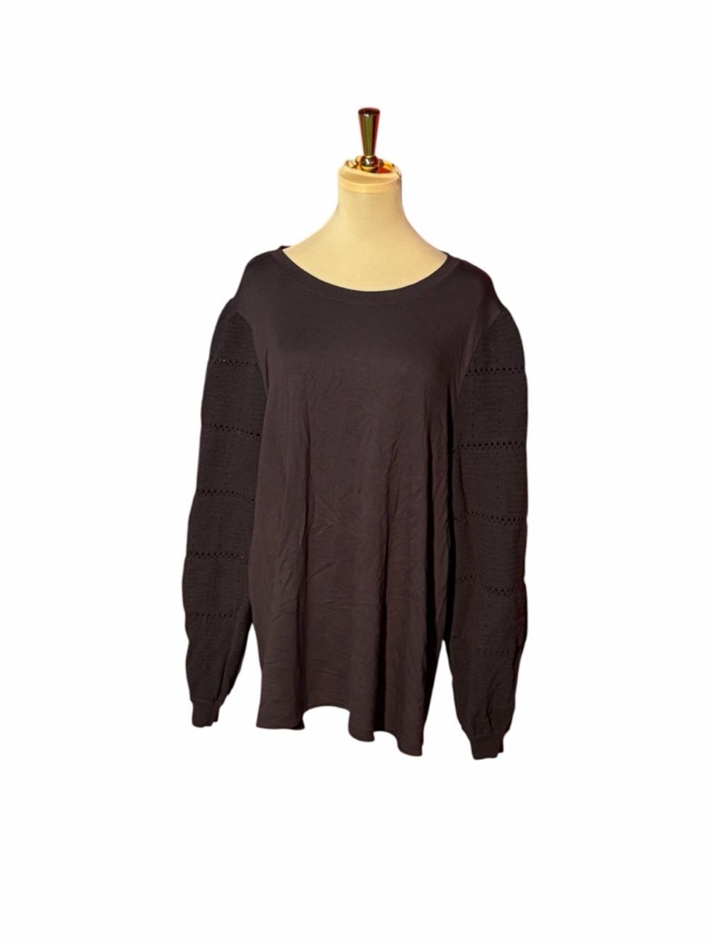 Lane Bryant Black Eyelet Sleeve Knit Top Plus Size 26/28